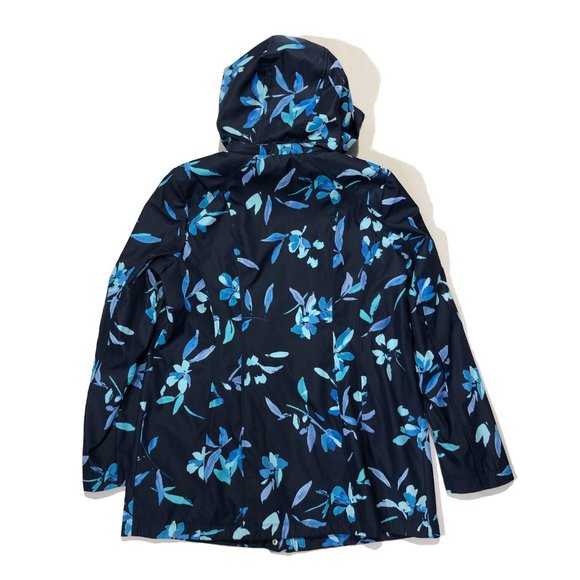 Dennis Basso M Navy Floral Removable Hood Water Resistant Zip Front Jacket/Coat - Picture 11 of 11